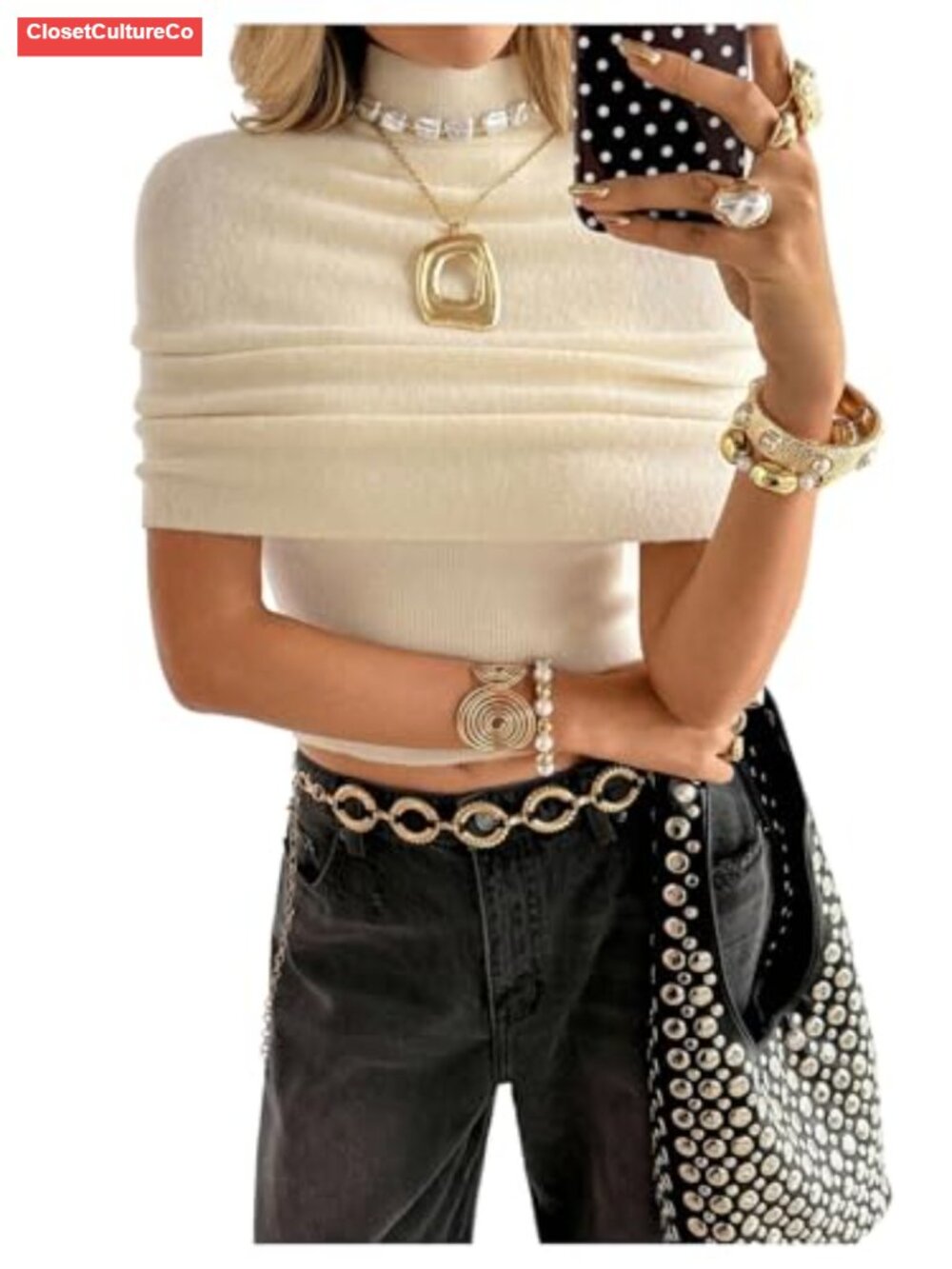 Floerns Women's Elegant Short Sleeve Poncho Pullover Sweater